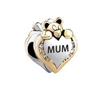 LSxAB Abalorio de oso de corazón con texto en inglés "I Love You Mum Dad" para pulsera Pandora, cumpleaños, día de la madre, Navidad, regalo de joyería, Cobre, No es una piedra preciosa