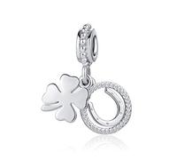 LSxAB Amuleto Colgante de Trébol de Cuatro Hojas de la Suerte Buena Suerte Compatible con Pulseras de Dijes Pandora, Cobre, No es una piedra preciosa