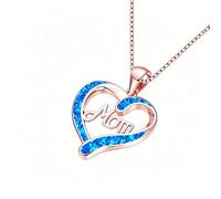 LSxAB Collar de plata y oro rosa para el día de la madre para nueva mamá, colgante de corazón azul, regalo para esposa, abuela y mujer, One Size, Cobre, Sin piedra preciosa
