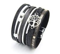 LSxAB Pulsera de cuero con diseño de árbol de la vida para mujer, hecha a mano, colorida, multicapa, envuelta, 7 5 inch, Cuero, No es una piedra preciosa