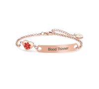 LSxAB Pulsera de identificación de alerta médica de corazón para mujeres y niñas, pulsera de cadena ajustable de acero inoxidable de primeros auxilios de emergencia, 7+1.6 inches, Acero inoxidable