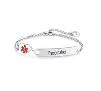 LSxAB Pulsera de identificación de alerta médica de corazón para mujeres y niñas, pulsera de cadena ajustable de acero inoxidable de primeros auxilios de emergencia