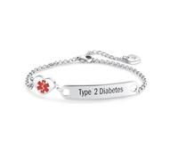 LSxAB Pulsera de identificación de alerta médica de corazón para mujeres y niñas, pulsera de cadena ajustable de acero inoxidable de primeros auxilios de emergencia, Acero inoxidable, No es una piedra