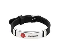 LSxAB - Pulsera de identificación médica para mujer, hombre, anciano, alarma de emergencia grabada con láser, correa ajustable de silicona, 21 cm, Metal, No es una piedra preciosa