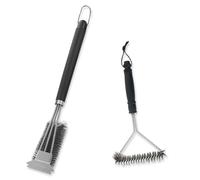Lsydgn 2 cepillos para parrilla de hierro fundido, cepillo de alambre para barbacoa, cepillo de acero inoxidable, 39 cm, cepillo de limpieza con mango de madera, para barbacoa de gas, parrilla de