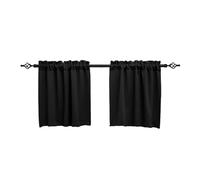 LSYHHXC Cortinas Cortas Cortinas Opacas for Cocina, Cortinas Cortas con Aislamiento térmico, for Sala de Estar, Dormitorio, Bolsillo for Varilla, Tejido gofre, Paneles pequeños(Black,132x46cm)