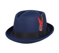 LSYHHXC Sombrero Fedora clásico for Hombre y Mujer, Informal, Negro, con diseño de Cerdo, Plumas, Estilo Vintage, for Caballero, Jazz, for Fiestas, Fieltro(Blue)