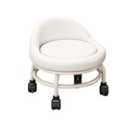LSYHHXC Taburete bajo Redondo Multiusos con Ruedas, Taburete polea for Maquillaje y Respaldo for Garaje, peluquería, Biblioteca, salón Oficina 16(White)