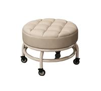 LSYHHXC Taburete Giratorio for niños con polea Baja, Patas de Silla plástico, taburetes rodantes, Asiento Cuero PU Impermeable, Taburete Redondo pequeño for el hogar 16(White)