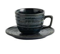 LSYHHXC Tazas De Cafe Tazas de té de cerámica floral en relieve vintage | Con tazas de café con base elegante capuchino uso doméstico(Dark Blue)