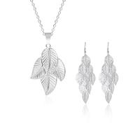 LSYYSL 1 par de aretes de hoja hueca y 1 collar de hoja, aretes largos colgantes, joyería creativa, joyería para mujer, talla única