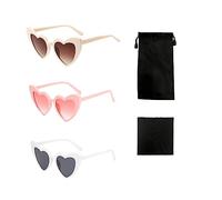 LSYYSL 3 gafas de sol retro en forma de corazón con 1 pieza de tela negra para gafas y 1 bolsa de almacenamiento para gafas negras, gafas de sol de fiesta rosa, blanco y blanco