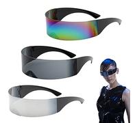 LSYYSL 3 Pares de Gafas de Sol Futuristas - Divertidas para Fiesta, Espejadas, Delgadas de Extranjero para Halloween, Cosplay, Carnaval, Club (Gris, Plata, Colorido)