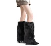 LSYZHX Calentadores de piernas de piel de 40 cm para mujer, calentadores de piernas peludos, calentadores de piernas blancos, calentadores de piernas peludas de moda, Negro, talla única