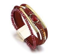 LSZBYHOK Pulsera Chakras, Pulsera Bohemia Multicapa Hecha A Mano, Pulseras De Cuero Con Dijes De Cristal Y Cuentas Envolventes De Moda, Para Mujeres Y Hombres En Rojo