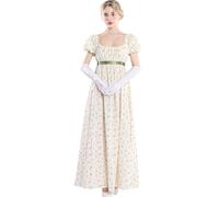 LTAKK Regency Vestidos para mujer, vestido de flores con mangas abombadas, vestido renacentista, vestido de fiesta de té, vestido de baile de regencia, beige, talla L