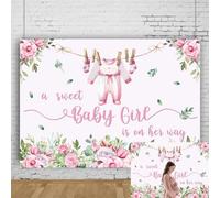 LTDKAEN Telón de fondo rosa para baby shower de 6 x 4 pies, con texto en inglés "A Sweet Baby Girl is on Her Way", decoración de fiesta de cumpleaños para recién nacidos, fondo de fotografía para