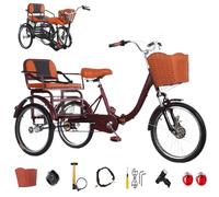 LTdlhFk Triciclo Plegable De 20 Pulgadas,Triciclo Plegable para Personas Mayores,Asiento Cómodo,Bicicleta De 3 Ruedas con Cesta De La Compra,Triciclo para Viajar,Doble Cadena/Amortiguación,B