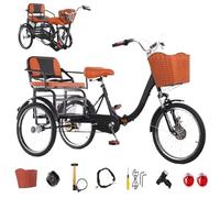 LTdlhFk Triciclo Plegable De 20 Pulgadas,Triciclo Plegable para Personas Mayores,Asiento Cómodo,Bicicleta De 3 Ruedas con Cesta De La Compra,Triciclo para Viajar,Doble Cadena/Amortiguación,A