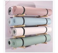 LTEJUMQ Soporte de Madera de Pared para Esterilla de Yoga, Organizador de Pared para Rodillo de Espuma de 4 Niveles, Esteras de Pilates Rodillo de Espuma Organizador de Equipos de Fitness