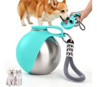 LTFIOON Bebedero Portátil para Perros, 285ml Botella de Agua para Perros de Acero Inoxidable, Botella Antifugas con Cuenco Plegable de Silicona, Botella de Agua Portátil para Pasear, Viajar y Acampar