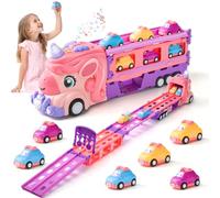 LTFIOON Camiones de Juguete para Niños, Unicornios Camiones de Juguete con 6 Coches de Carreras, Transportador Coches, Regalo Navidad Niña, Cumpleaños para Niñas de 1 2 3 4 5 6 Años (A)