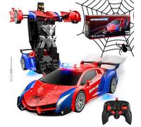 LTFIOON Coche Teledirigido Spider, 2.4 GHz Coche Robot Transformable Spider RC con Mando, 2 en 1 Coche Policia Teledirigido Robot con Luz Intermitente, Juguete Coche Transformable Robot para Niños
