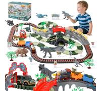 LTFIOON Dinosaurio Juguetes Pista de Carreras, 259 Piezas Pista de Coches para Niños, Tren electrico Juguete niños, Vías de Tren Flexibles, Circuito Coches Navideños Regalos 3 4 5 6 7 8 Años