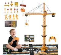 LTFIOON Grúa Torre Teledirigida 128 cm RC, 6 Canales 2.4 GHz 680° Rotación, Grúa de Construcción con Luces y Sonido, Juguete para Niños 3+ Años