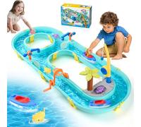 LTFIOON Juego de Agua con Circuito Acuático, 58 Piezas Mesa de Agua para Niños con Barcos - con Caña de Pescar Magnética y Figuras de Animales para Diversión en el Agua a Partir de 3 Años