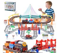 LTFIOON Juego de Tren para Niños, 140 Piezas Pista de Coches para Niños, Vías de Tren Flexibles, Circuito Coches Navideños Regalos 3 4 5 6 7 8 Años