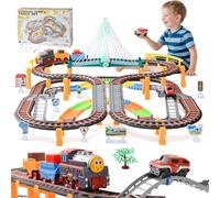 LTFIOON Juego de Tren para Niños, 215 Piezas Pista de Coches para Niños, Vías de Tren Flexibles, Circuito Coches Navideños Regalos 3 4 5 6 7 8 Años