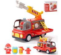 LTFIOON Juguete de camión de Bomberos, Set de Juego de Bomberos con Luces y Sonidos, Piezas Desmontables, Escalera giratoria de 360°, Juguete Montessori a Partir de 3 años
