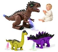 LTFIOON Juguete Dinosaurio, Pack 3, para 3+ Años, Camina, Luces y Sonidos | Eléctrico Dinosaurios, T-Rex Braquiosaurio Estegosaurio, juguete educativo, creatividad y motricidad, regalo para niños