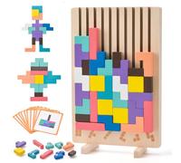 LTFIOON Tetris Juego de madera, rompecabezas de madera de Tetris, juego apilable Montessori, juguete educativo a partir de 3, 4, 5, 6 años, bloques geométricos coloridos, cerebro, juego de