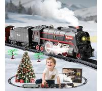 LTFIOON Tren Eléctrico Juguete, Clasico Tren de Juguete con Vapor,Luces y Sonidos, Electrico Trenes de Navidad, Decoración de Navidad Regalos de Cumpleaños, Juguete Niños 3-12 Años (A)