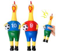 LTHERMELK Juego de 2 pollos de goma con camiseta de fútbol (rojo 9 y azul 10) - Divertido pollo chirriante para decoración de fiestas de vistas públicas - Pollo de goma chirriante para fútbol Copa