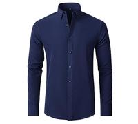 LTHTX Mens 4 Way Stretch Long Sleeve Button Down Shirts, Wrinkle Free Long Sleeve Work Shirt, 4 Way Stretch Shirts for Men (45 /5XL,Navy Blue)