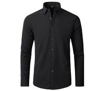 LTHTX Mens 4 Way Stretch Long Sleeve Button Down Shirts, Wrinkle Free Long Sleeve Work Shirt, 4 Way Stretch Shirts for Men (45 /5XL,Black)