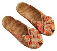 LTHTX Sandalias de paja tejidas de verano para mujer, transpirables y ligeras, pantuflas de bambú chino, elegantes zapatos de playa con lazo, Orange, 38 EU