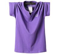 LTHTX Verano de los hombres de talla grande M -8XL camisa de gran tamaño de algodón gordo con cuello en V camiseta de color sólido manga corta