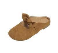 LTHTX Zapatos sin cordones con detalle de lazo para mujer, puntera cerrada, zapatos planos Mary Jane, cómodos zuecos sin espalda para mujer, paseos de verano casuales, marrón claro, 35 EU