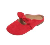 LTHTX Zapatos sin cordones con detalle de lazo para mujer, puntera cerrada, zapatos planos Mary Jane, cómodos zuecos sin espalda para mujer, paseos de verano casuales, Red, 38.5 EU