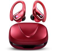 Ltinist Auriculares Inalambricos Deportivos, Auriculares Bluetooth 5.3 con Gancho, 75H de Reproducción, Llamada Clara CVC8.0 con Micrófonos, IP7 Impermeable Cascos Inalambricos Pantalla LED, Rojo