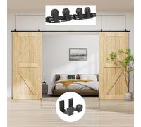LTIYITL 274CM (9FT) Herraje Para Puerta Corredera Kit de Granero Accesorio de Armario Con Rodillo de Riel Para Puerta Doble,Contiene Guía de Suelo Ajustable