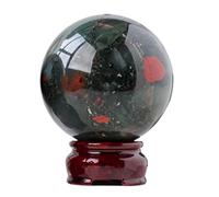 LTRAJUYNH African Bloodstone Crystal Ball with Wooden Stand, Quartz Sphere Gemstone Ornaments for Witchcraft Divination Home Decor,6~6.5cm