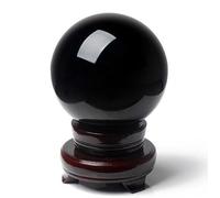 LTRAJUYNH Black Crystal Ball Obsidian Divination Sphere Gemstone with Stand Crystals Ornaments for Fengshui Home Decoration Photography,8cm/3.1in