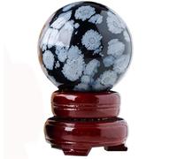 LTRAJUYNH Black Obsidian Crystal Ball, Snowflake Stone Sphere,FengShui Gemstone Sculpture Figurine Gift Decor Divination Yoga,3.5~4cm