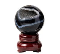 LTRAJUYNH Black Stripes Agate Crystal Ball with Stand| Geode Stone Sphere|Hand-Polished Sulpture|Fengshui, Divination, Decor