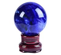 LTRAJUYNH Blue Smelting Crystal Ball with Wooden Stand, Quartz Sphere, Scrying for Fortune Telling Home Table Decorative Balls,18cm